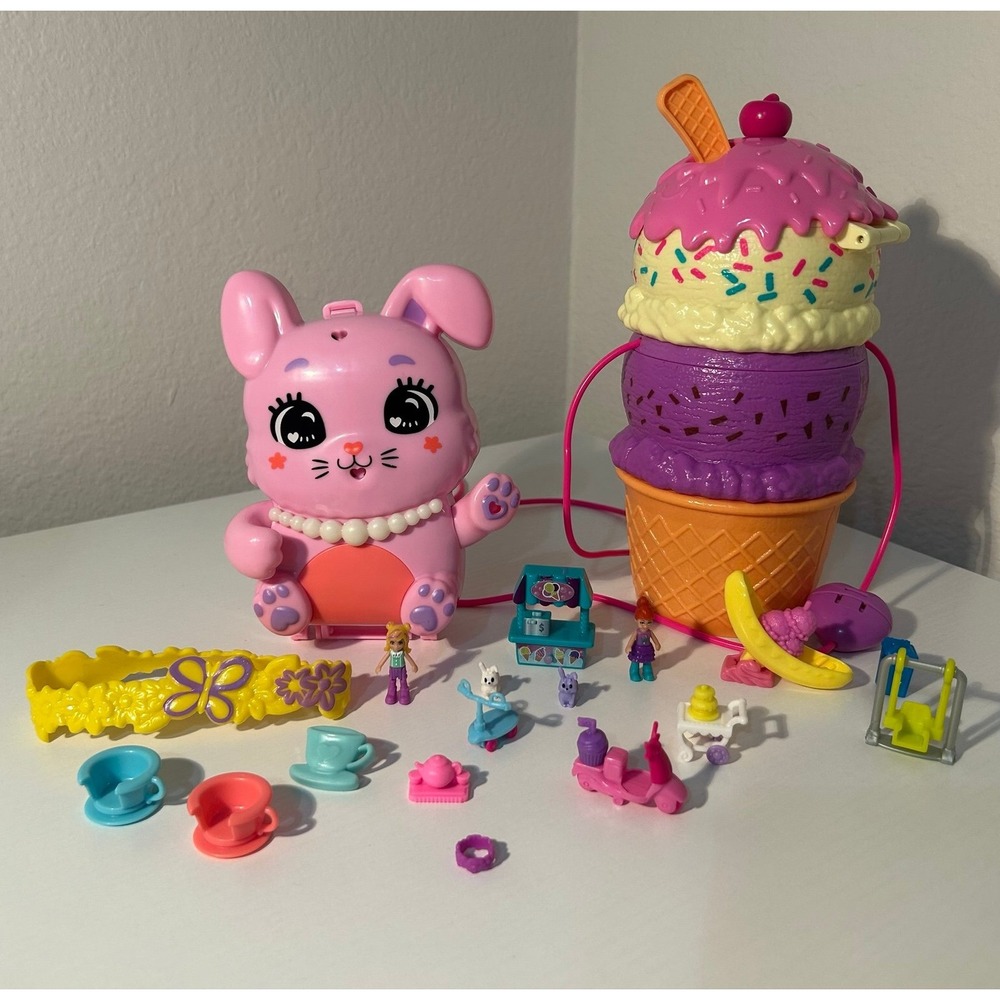 Polly Pocket Tea Party Bunny & Spin 'n Surprise Ice Cream Bundle